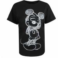 Disney Character T-Shirt Mickey Mouse Shy Sketch Black Дамски тениски и фланелки