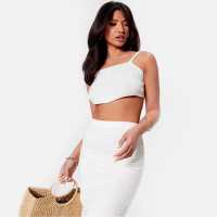 I Saw It First Pointed Hem Knitted Crop Top Co-Ord Cream Дамски пуловери и жилетки