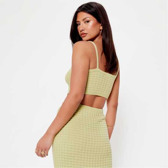 I Saw It First Pointed Hem Knitted Crop Top Co-Ord Lime Дамски пуловери и жилетки