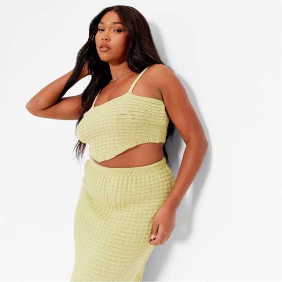 I Saw It First Pointed Hem Knitted Crop Top Co-Ord Lime Дамски пуловери и жилетки
