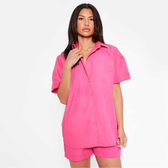 I Saw It First Cotton Short Sleeve Shirt Hot Pink Дамски ризи и тениски