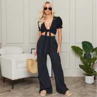 I Saw It First Textured Wide Leg Trousers Co-Ord Black Дамско облекло плюс размер