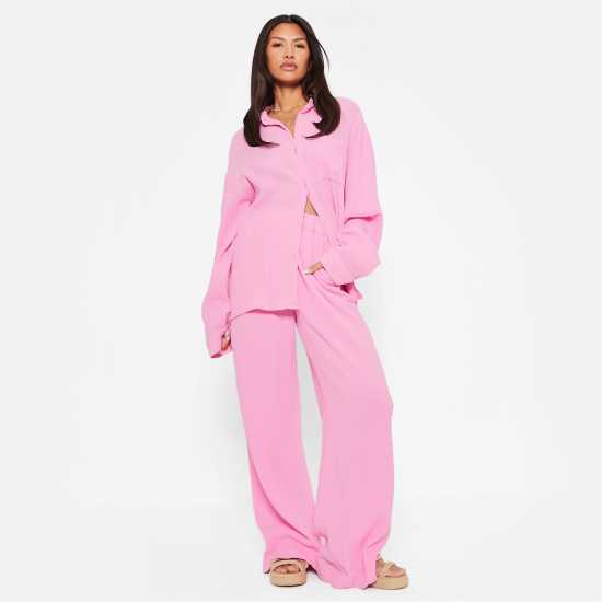 I Saw It First Textured Wide Leg Trousers Co-Ord Pink Дамско облекло плюс размер