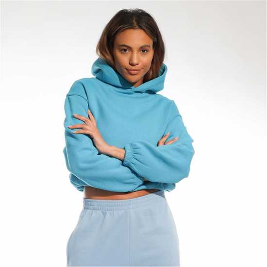 Light And Shade Cropped Hooded Top Ladies Teal Дамски суичъри и блузи с качулки