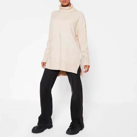 I Saw It First Roll Neck Oversized Jumper Biscuit Дамски пуловери и жилетки