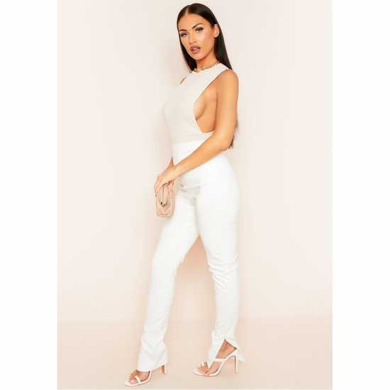 Missy Empire Leather Side Split Leggings  