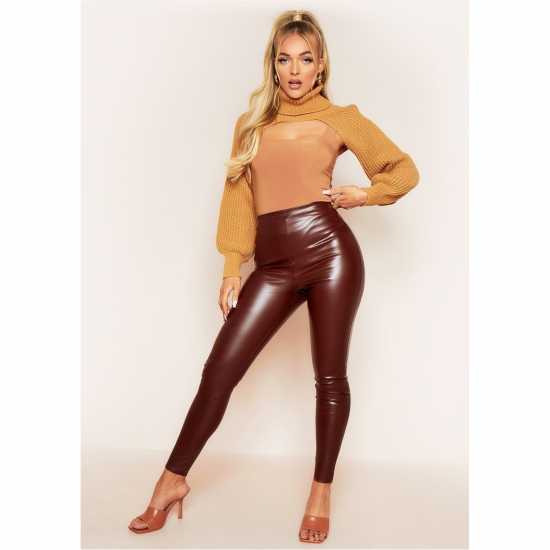 Дамско трико и клинове Missy Empire Waisted Vegan Leather Smooth Finish Leggings Missy Empire Waisted Vegan Leather Smooth Finish Leggings Дамско трико и клинове