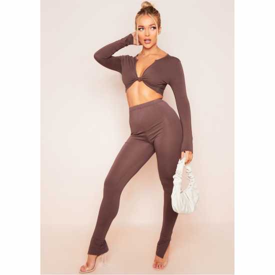 Missy Empire Hem Leggings Шоколад Дамско трико и клинове