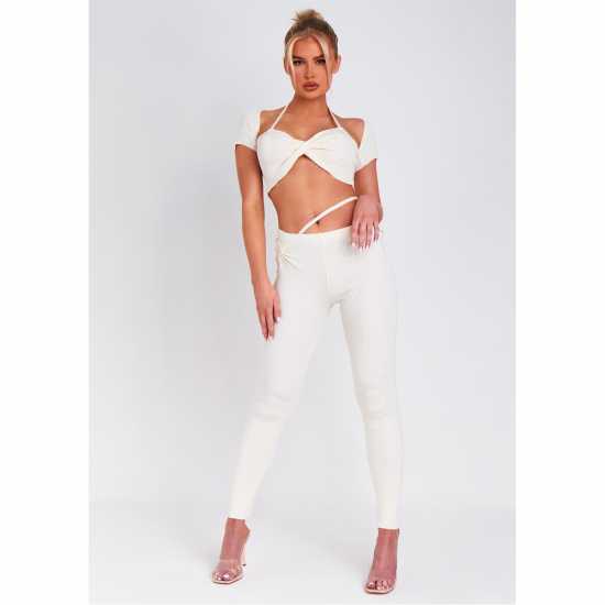 Missy Empire Waist Knit Leggings Слонова кост Дамско трико и клинове