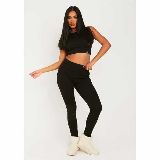 Missy Empire Tab Detail Thick Rib Leggings  Дамско трико и клинове