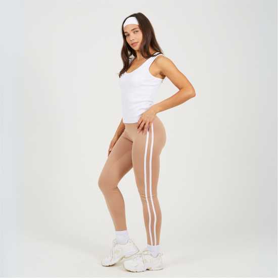 Brave Soul Taupe Leggings With Stripe Detail Brave Soul Taupe Leggings With Stripe Detail