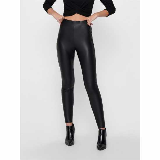 Only Дамски Клин Faux Leather Leggings Ladies