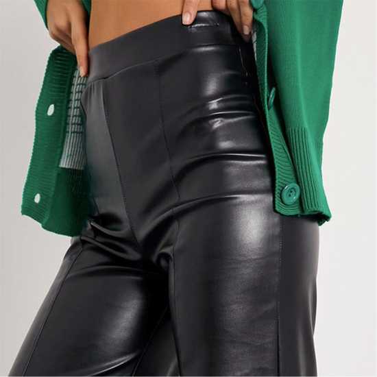 Faux Leather Split Front Wide Leg Trousers  - Дамско облекло плюс размер