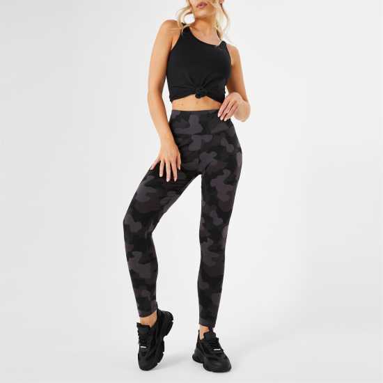 Miso All Over Print Leggings Womens Черно камуфлаж Дамско трико и клинове