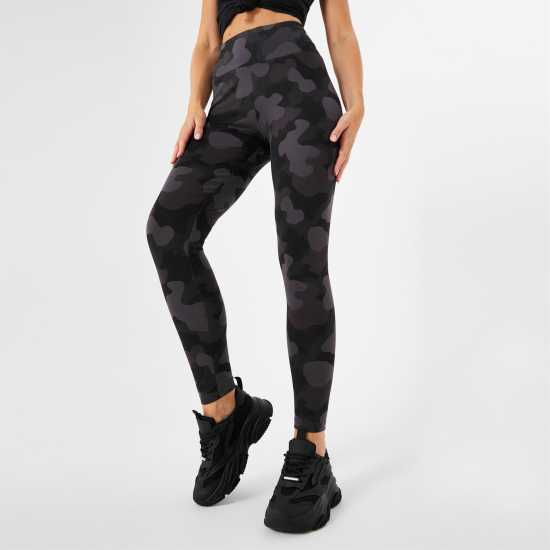 Miso All Over Print Leggings Womens Черно камуфлаж Дамско трико и клинове