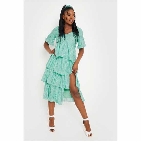 Дамски поли и рокли Средна Рокля In The Style The Style Floral Split Frill Midi Dress Средна Рокля In The Style The Style Floral Split Frill Midi Dress Дамски поли и рокли