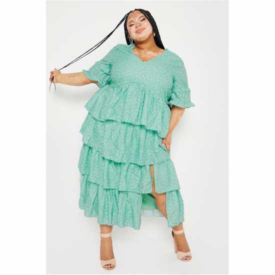 Дамски поли и рокли Средна Рокля In The Style The Style Floral Split Frill Midi Dress Средна Рокля In The Style The Style Floral Split Frill Midi Dress Дамски поли и рокли