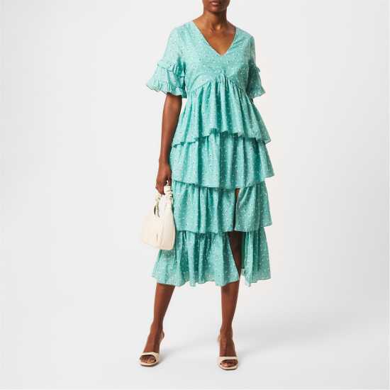 Дамски поли и рокли Средна Рокля In The Style The Style Floral Split Frill Midi Dress Средна Рокля In The Style The Style Floral Split Frill Midi Dress Дамски поли и рокли