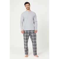 Studio Waffle Top And Check Fleece Pants Pj Gift Set Teal/navy Check Grey/Charcoal Мъжки полар