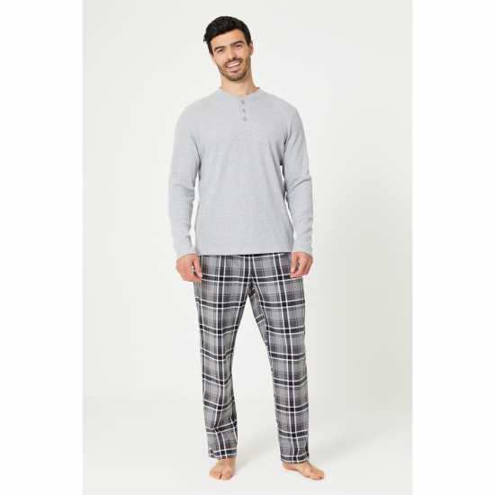 Studio Mens Waffle Top And Check Fleece Pants Pyjama Gift Set