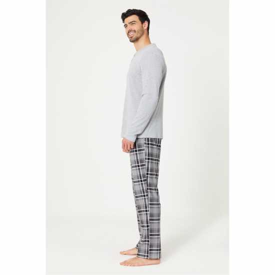Studio Mens Waffle Top And Check Fleece Pants Pyjama Gift Set Grey/Charcoal Мъжки полар