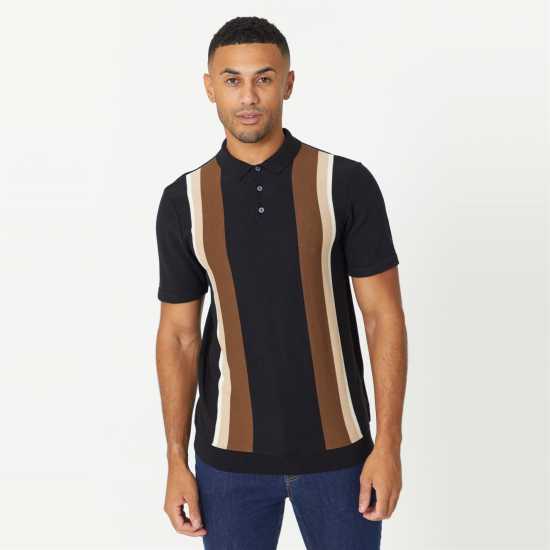 Vertical Stripe Knitted Polo Navy