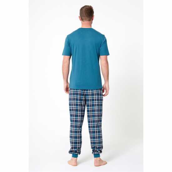 Тениска Studio T Shirt And Fleece Check Bottoms Pyjama Set Teal Мъжки пижами
