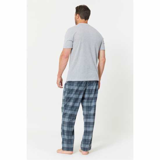Тениска Studio T Shirt And Fleece Check Bottoms Pyjama Set Grey Мъжки пижами