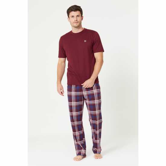Тениска Studio T Shirt And Fleece Check Bottoms Pyjama Set Burgundy Мъжки пижами