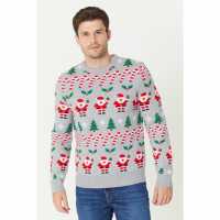Коледен Пуловер Santa Fairisle Christmas Jumper Grey  Мъжки пуловери и жилетки
