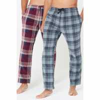 Of 2 Burgundy/grey Check Fleece Pyjama Pants  Мъжки пижами