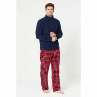 Studio Zip Fleece Check Pyjama Set Navy/Red Мъжки пижами