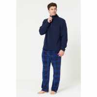 Studio Zip Fleece Check Pyjama Set Navy/Blue Мъжки пижами
