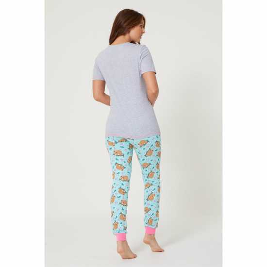 Hang On Its Bedtime Short Sleeve Grey/pink Pyjamas  Дамско облекло плюс размер