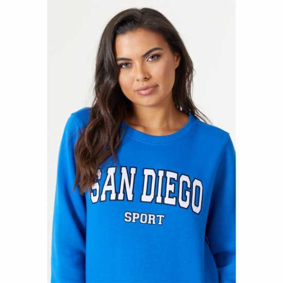 Diago Slogan Blue Sweatshirt  Дамски суичъри и блузи с качулки