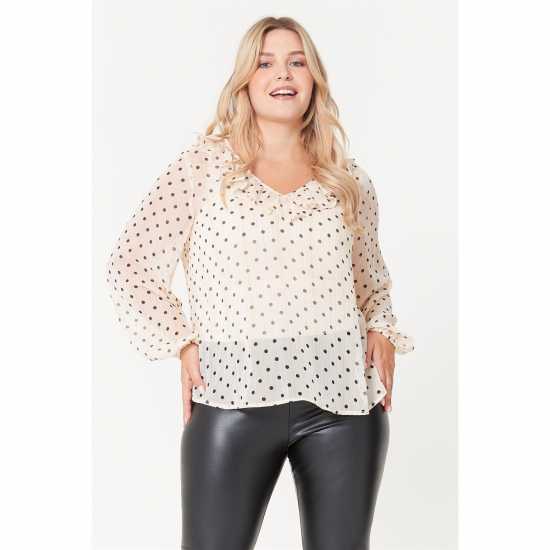 Be You Ruffle Neck Spot Blouse  Дамски ризи и тениски