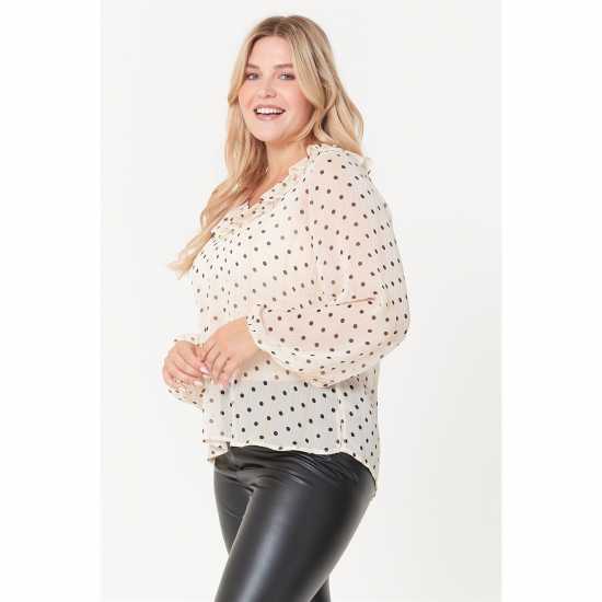 Be You Ruffle Neck Spot Blouse  Дамски ризи и тениски