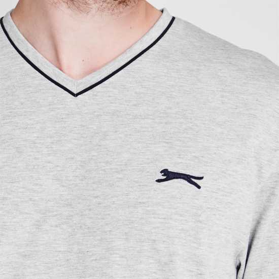 Slazenger Мъжка Тениска V Neck T Shirt Mens Сив марл Мъжки тениски и фланелки