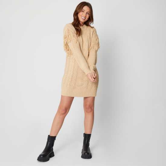 Be You Fringe Detail Cable Jumper Dress  