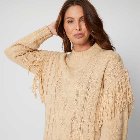 Be You Fringe Detail Cable Jumper Dress  
