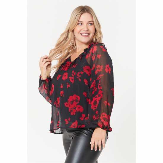 You Ruffle Neck Floral Blouse