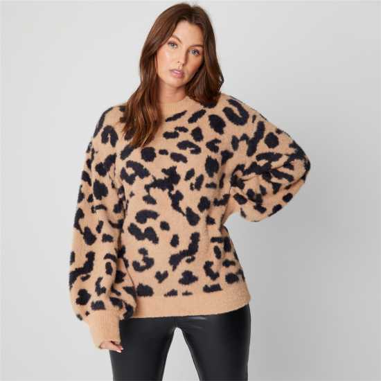 Блуза С Обло Деколте Be You Women's Premium Eyelash Animal Brown Crew Neck Jumper Блуза С Обло Деколте Be You Women's Premium Eyelash Animal Brown Crew Neck Jumper