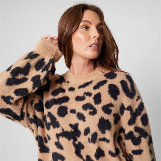 Блуза С Обло Деколте Be You Women's Premium Eyelash Animal Brown Crew Neck Jumper Блуза С Обло Деколте Be You Women's Premium Eyelash Animal Brown Crew Neck Jumper
