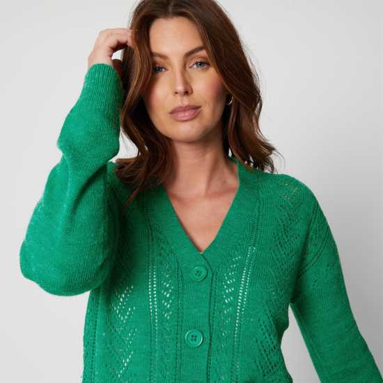 Плетена Жилетка V Neck Green Cardigan  Дамски пуловери и жилетки