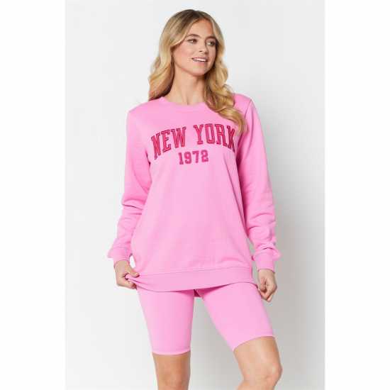 York Sweatshirt And Short Set Pink  Дамско облекло плюс размер
