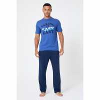 Taking It Easy Slogan Pyjama Blue Marl/navy  Мъжки пижами