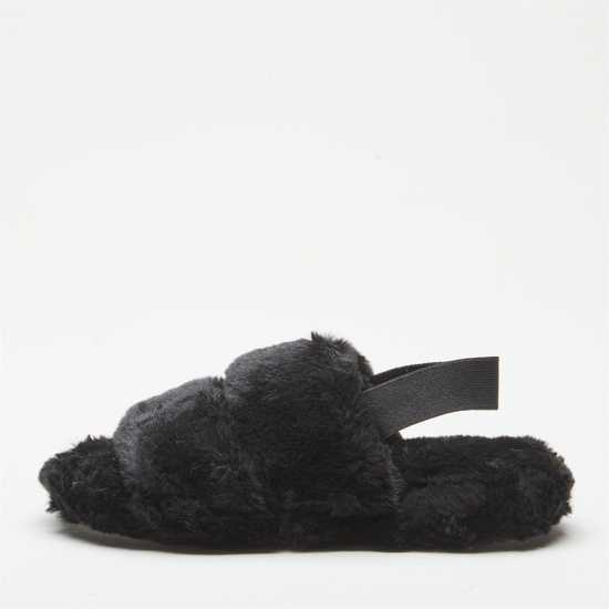 Fur Sling Back Black Slippers  Дамски грейки