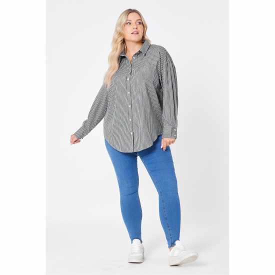 Blk/wht Stripe Longline Shirt  Дамски ризи и тениски