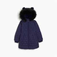 Studio Younger Girls Faux Fur Heart Quilted Navy Jacket  Детски якета и палта