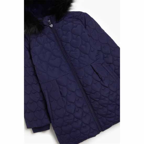 Studio Younger Girls Faux Fur Heart Quilted Navy Jacket  Детски якета и палта